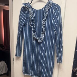 Zara Blue and White Striped Dress with Ruffle